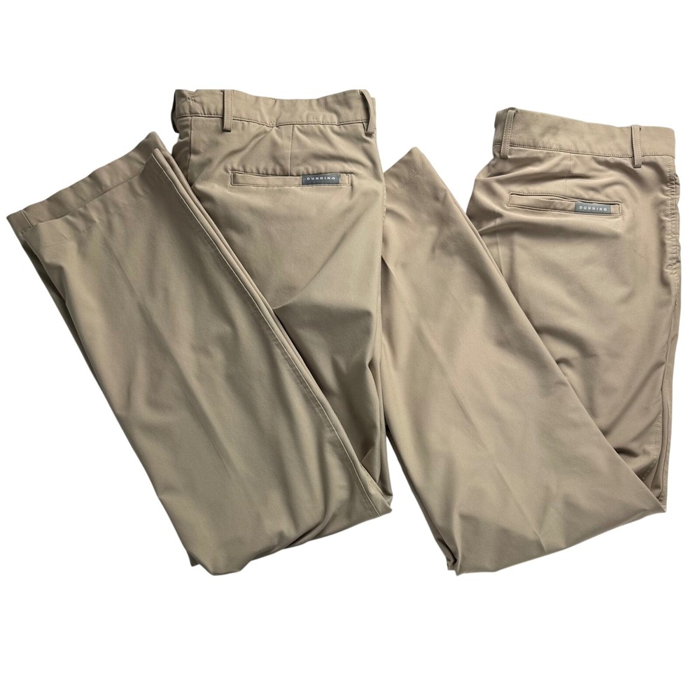 Lot‎ of 2 Dunning Golf Pants Mens 38x30 Khaki Tan Performance Stretch Trousers
